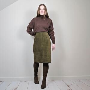 Vintage 80s 90s Suede Pencil Skirt Green 29"